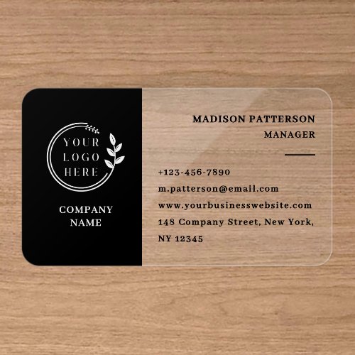 Modern Black White Logo Branding Clear Business Cards