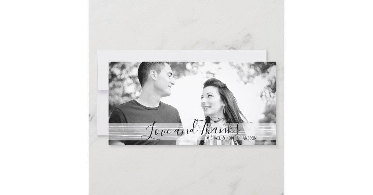 Modern Black & White Love and Thanks Photocards Thank You Card | Zazzle