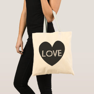 Modern Black White Love Heart Typography Tote Bag