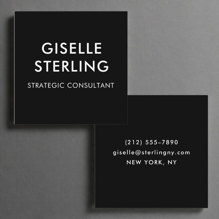 Modern Black White Luxury Minimal Typography Square Business Card