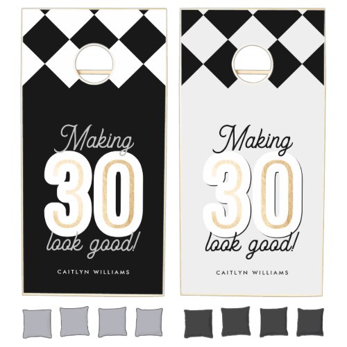 Modern Black  White Making 30 Look Good Birthday Cornhole Set