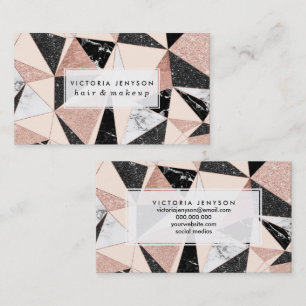 Modern black white marble blush pink rose gold gli business card