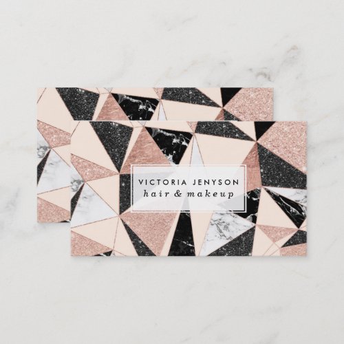 Modern black white marble blush pink rose gold gli business card