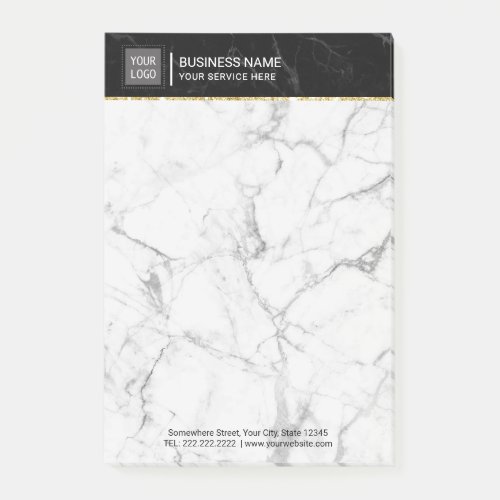 Modern Black  White Marble Custom Logo Elegant Post_it Notes
