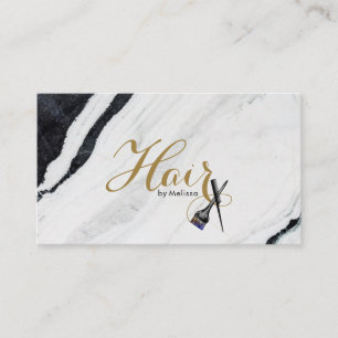 Modern Black & White Marble Elegant Hair By Name Business Card
