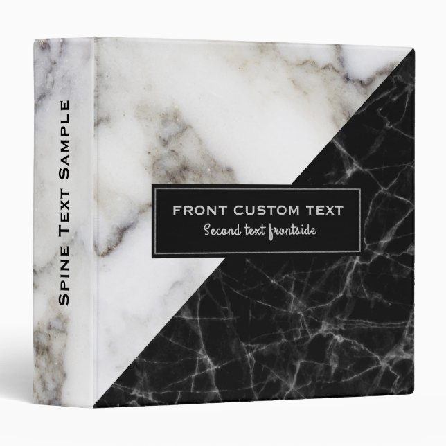 Modern Black & White Marble Geometric Design Binder (Front/Spine)
