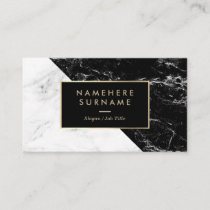 Modern Black & White Marble Gold Business Card