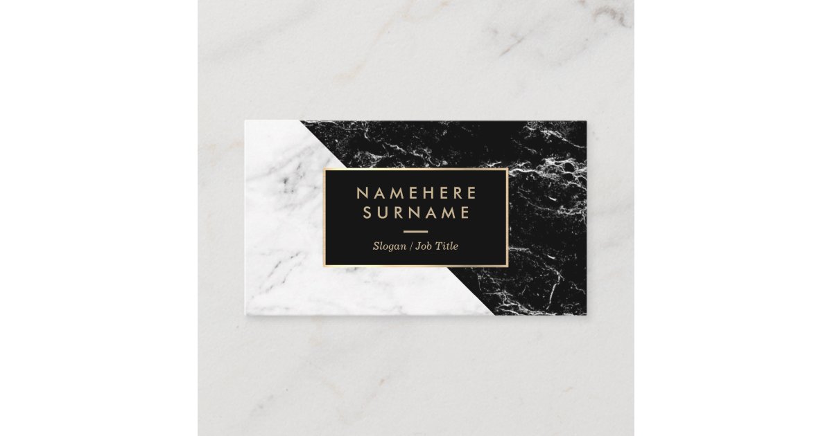Modern Black & White Marble Gold Business Card | Zazzle