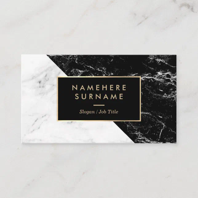 Modern Black & White Marble Gold Business Card | Zazzle