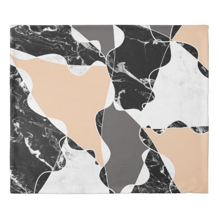 Modern Black White Marble Gray Peach Color Block Duvet Cover