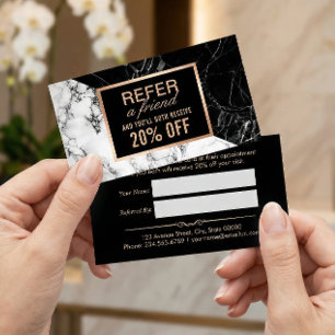 Modern Black White Marble Refer a Friend Referral Card