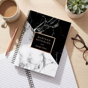 Modern Black White Marble Texture Designer Notes Notebook