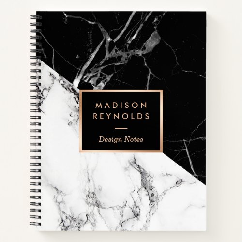 Modern Black White Marble Texture Designer Notes Notebook