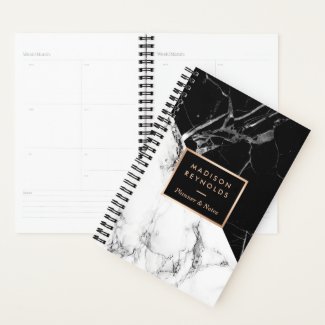 Modern Black White Marble Texture Designer Planner