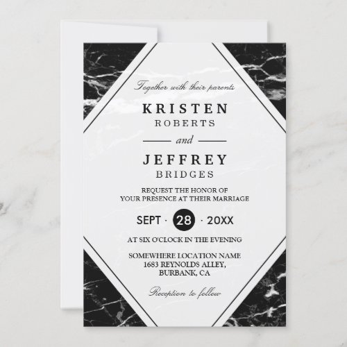 Modern Black White Marble Wedding Invitation