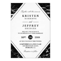 Modern Black White Marble Wedding Invitation