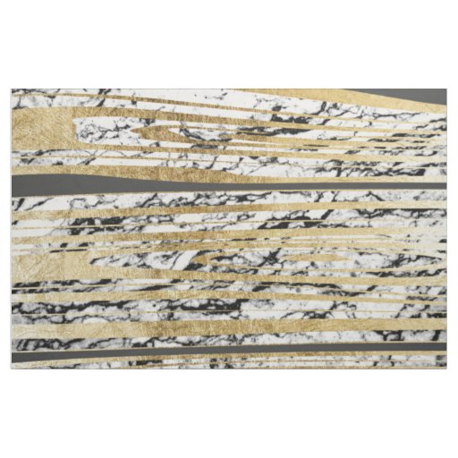 Modern Black White Marble with Faux Gold Stripes Fabric