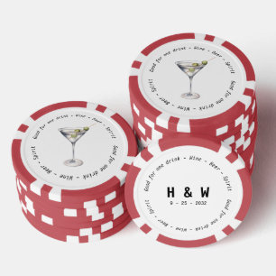 Modern Black White Martini Drink Voucher Wedding Poker Chips