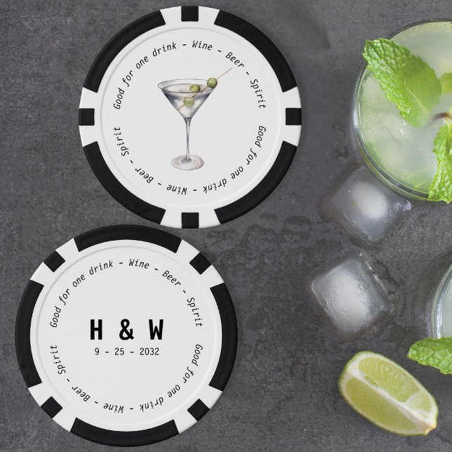 Modern Black White Martini Drink Voucher Wedding Poker Chips (Modern Black White Martini Drink Voucher Wedding Poker Chips)