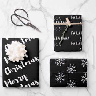 Modern Black White Merry Christmas Calligraphy Wrapping Paper Sheets