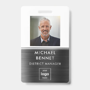 Modern Black White Metal Employee Photo ID  Badge