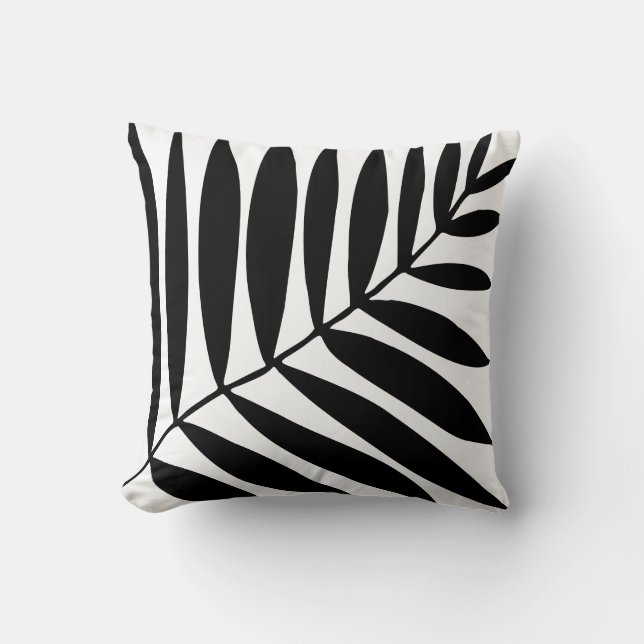 Modern Black White Minimal Botanical Plant Palm Throw Pillow (Front)