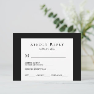 Modern Black White Minimal Design Wedding RSVP Card