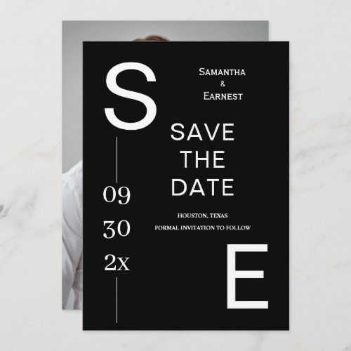 Modern Black  White Minimal Monogram Wedding  Save The Date