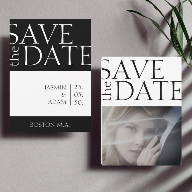 Modern Black White Minimal Photo Wedding Save The Date (Creator Uploaded)
