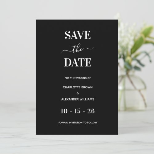 Modern Black  White Minimal Save The Date