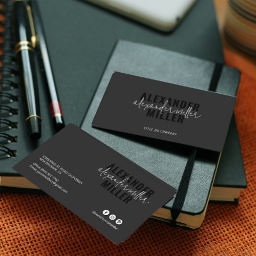 Modern Black White Minimal Script Business Card