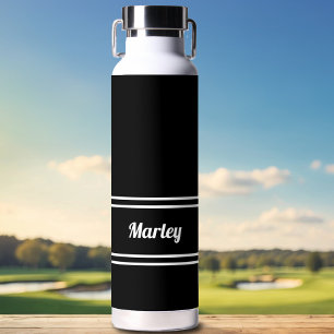 Modern Black & White Minimal Stylish Classic Name Water Bottle