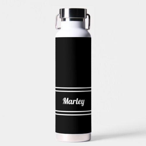 Modern Black  White Minimal Stylish Classic Name Water Bottle