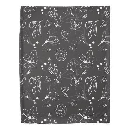 Modern Black White Minimalist Florals Leaves Duvet Cover