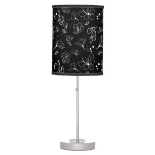 Modern Black White Minimalist Flower Pattern  Table Lamp