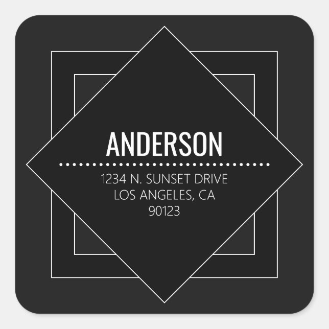 Modern Black & White Minimalist Geometric Square Sticker (Front)