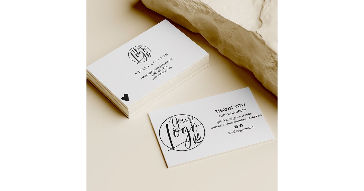 Modern black white minimalist logo order thank you business card | Zazzle