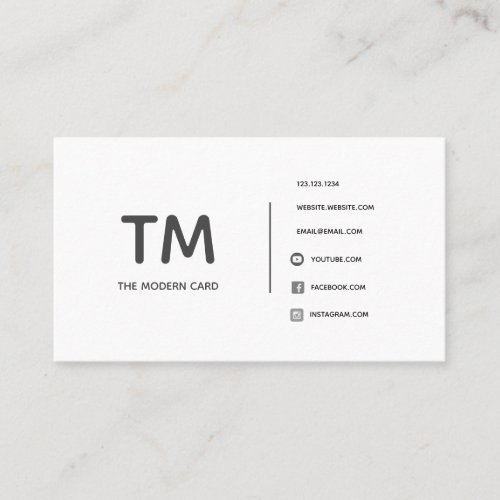 Modern Black  White Minimalist Monogram Business Card