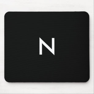 Modern Black White Minimalist Monogram Initial Mouse Pad