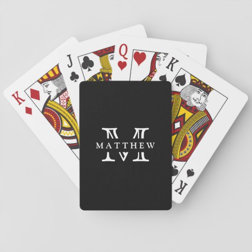 Modern Black  White Minimalist Monogram  Name Playing Cards