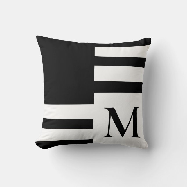 Modern black white minimalist monogram  throw pillow (Front)