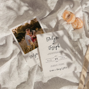 Modern Black & White Minimalist Photo Boho Wedding Invitation