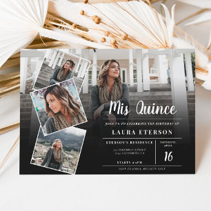 Modern black white minimalist photo Quinceanera Invitation