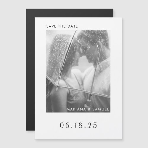 Modern Black White Minimalist Photo Save the Date Magnetic Invitation