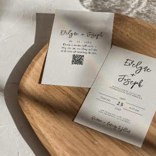 Modern Black & White Minimalist QR Code Wedding Invitation