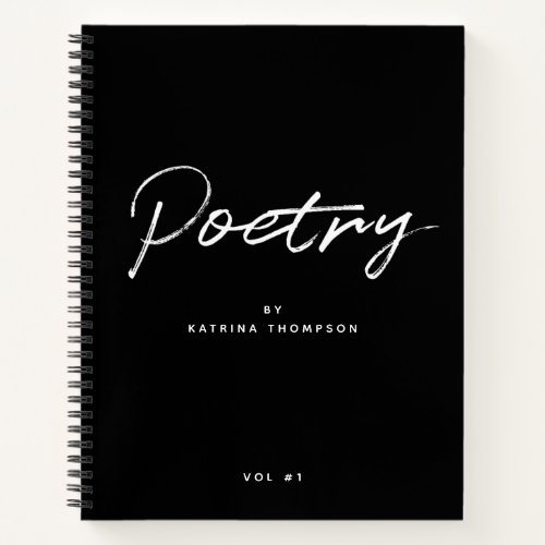 Modern Black White Minimalist Script Poetry Notebook