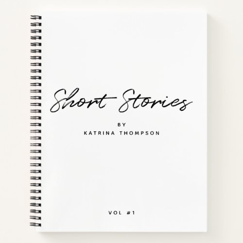 Modern Black White Minimalist Script Short Stories Notebook