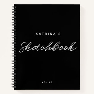 Modern Black White Minimalist Script Sketchbook Notebook