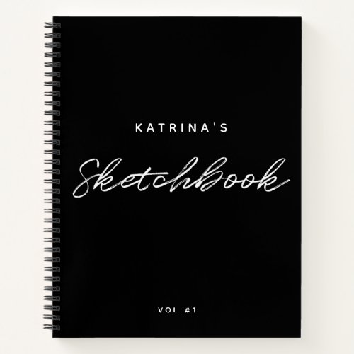 Modern Black White Minimalist Script Sketchbook  Notebook