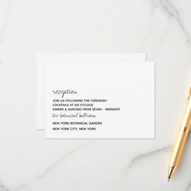Modern Black & White Minimalist Script Wedding Enclosure Card (Front/Back In Situ)